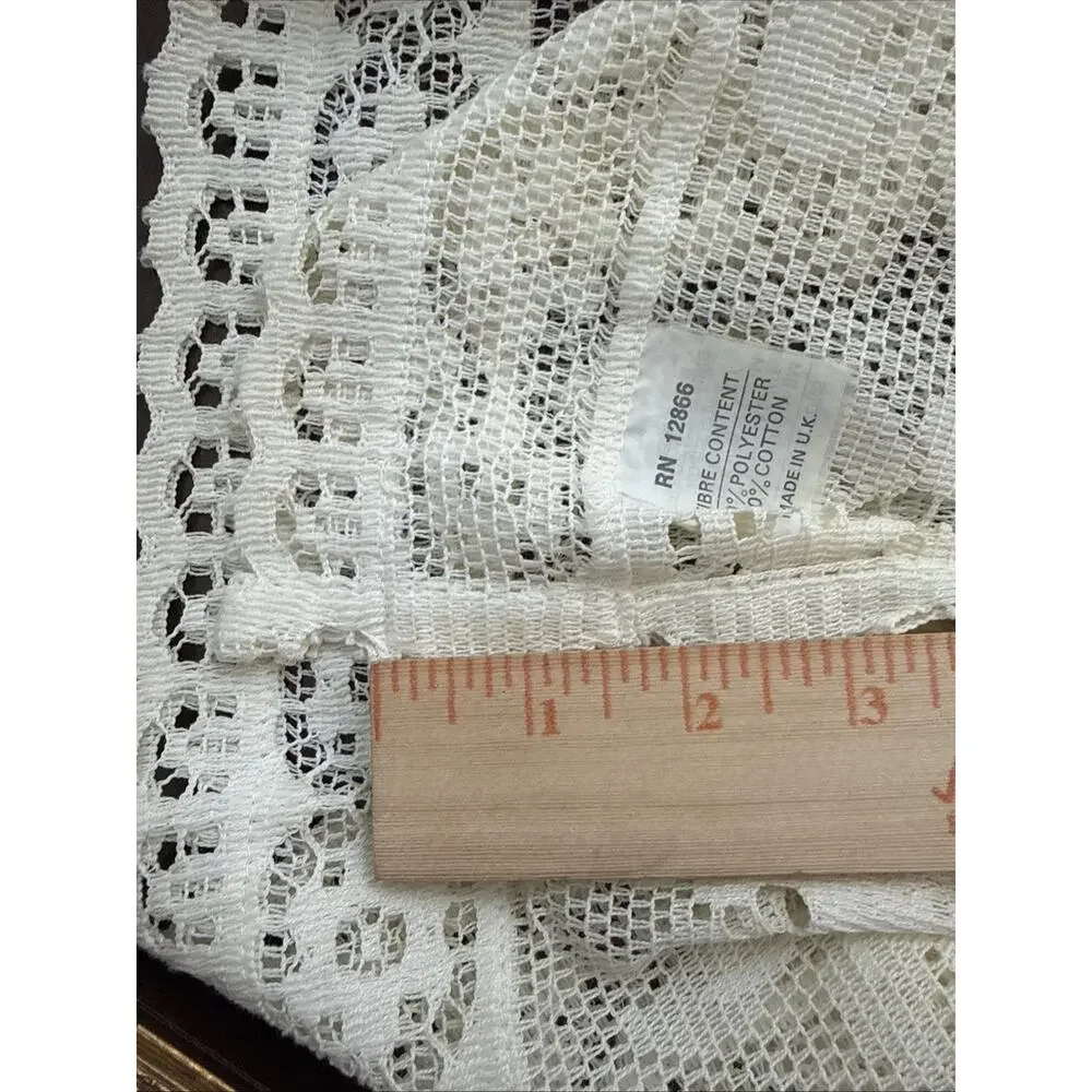 Vintage White Lace Window Valance Curtain Floral Rod Pocket Made in UK 53” x 19”